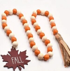 Fall Orange and Cream Bead Garland with Leaf Charm